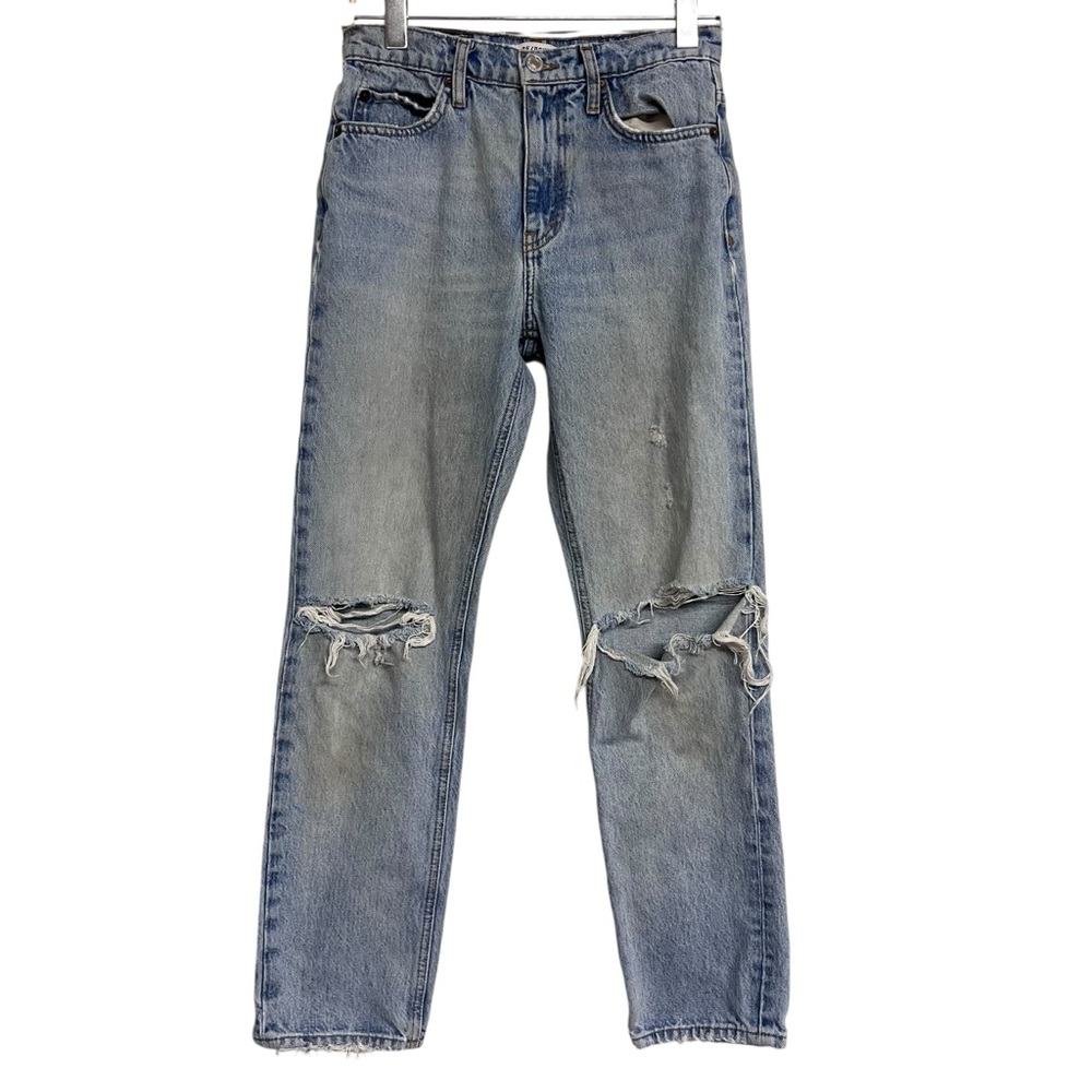 Re/Done 70s Straight Light Blue Distressed Destroyedâ Sunfaded Indigo Jeans 27